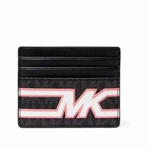 New‎ Michael Kors Cooper Tall Card Case Coated Canvas Black / Pink Multi